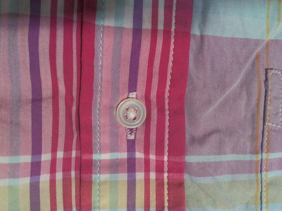  pine * Union station *UNION STATION* button down cotton short sleeves shirt check shirt M light blue purple mazenda