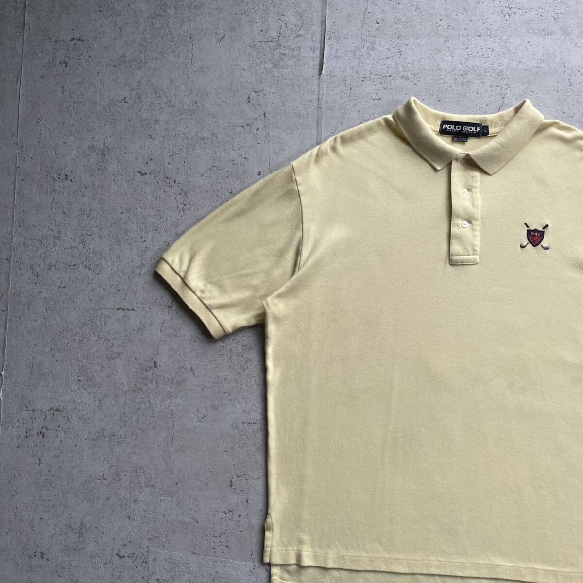 ポロラルフローレン POLOGOLF USA製 エンブレム ポロシャツ イエロー L rrl ラルフローレン_画像1