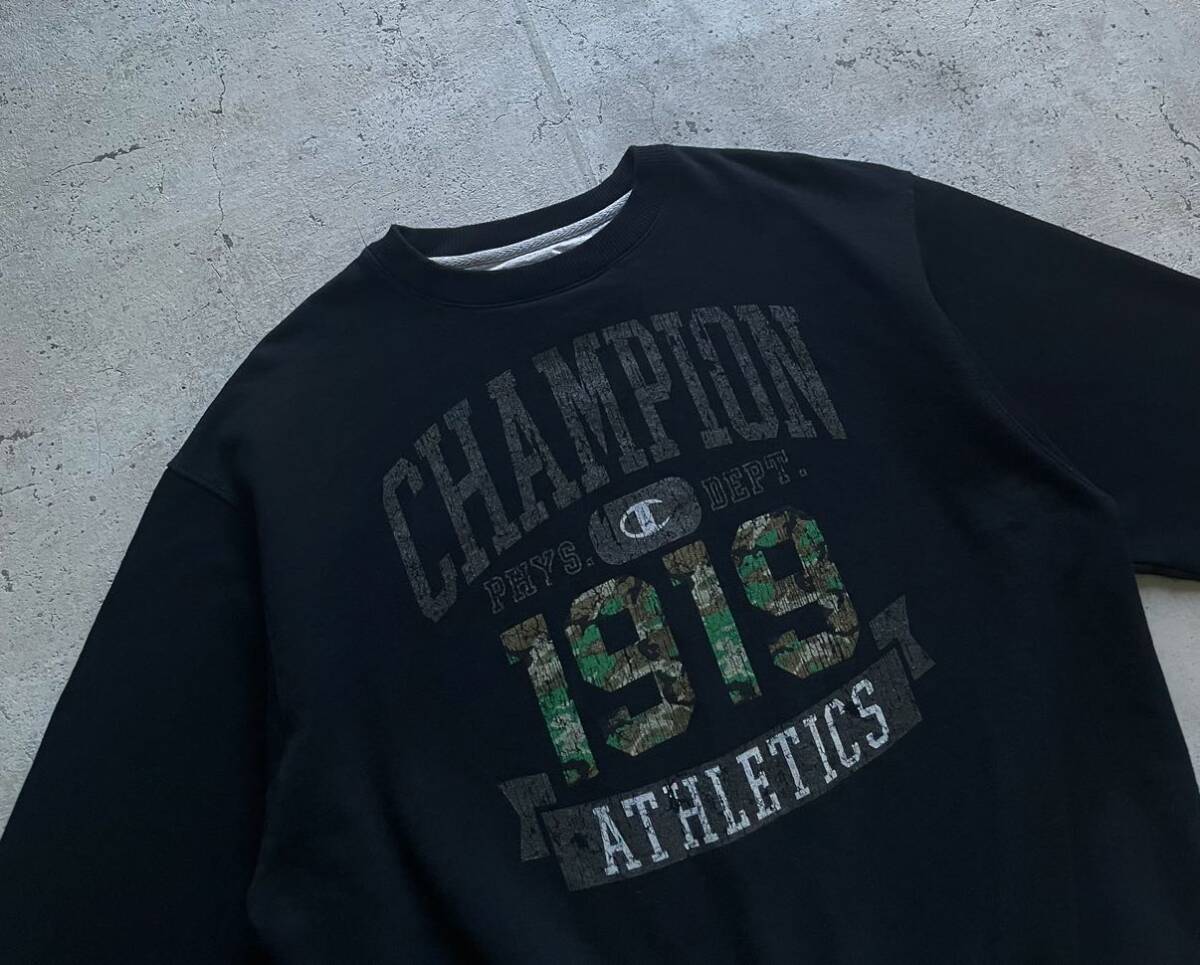 champion チャンピオン プリント クルーネック スウェット トレーナー ブラック L_画像3