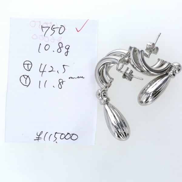 K18WG white gold earrings large ... Teardrop stud precious metal [ new goods finish settled ][zz][ used ]