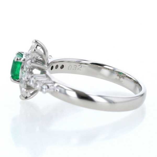 Pt900 platinum ring emerald 0.32ct diamond 0.52ct flower flower taking . to coil ring 10 number [ new goods finish settled ][zz][ used ]