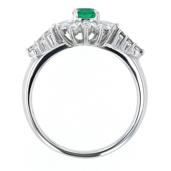 Pt900 platinum ring emerald 0.32ct diamond 0.52ct flower flower taking . to coil ring 10 number [ new goods finish settled ][zz][ used ]