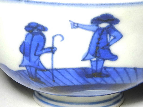 【桃】古伊万里：染付オランダ人図茶碗_画像2