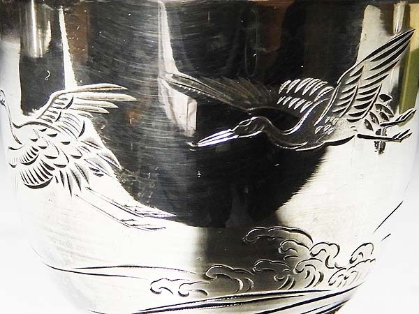 [ персик ] посуда для сакэ рюмка для сакэ : оригинальный серебряный печать . волна . журавль. map лошадь сверху кубок .. меч 51.0g