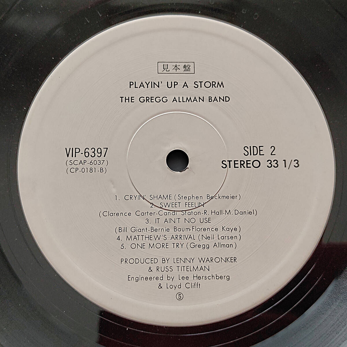 The Gregg Allman Band / Playin' Up A Storm / VIP-6397 / the ALLMAN BROTHERS BAND / 国内盤LP / 中古 / 見本盤 / グレッグ・オールマン_画像3