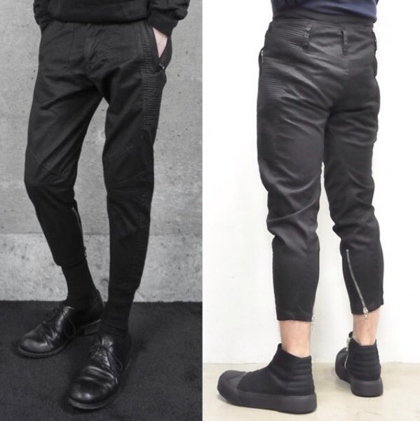 定価5.1万 JULIUS ユリウス CO STRETCH TWILL ライダースパンツ 1 ブラック ストレッチ クロップド ※レターパック無料_画像4