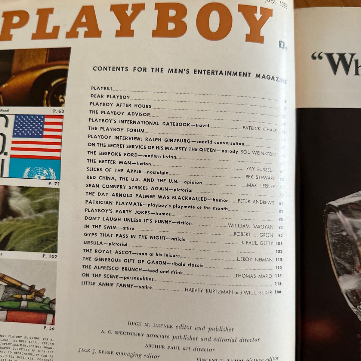 582 USA版 プレイボーイ PLAYBOY 1966/7　ウルスラ・アンドレス　ショーンコネリー　ビンテージ雑誌　セクシー写真　ファッション_画像2