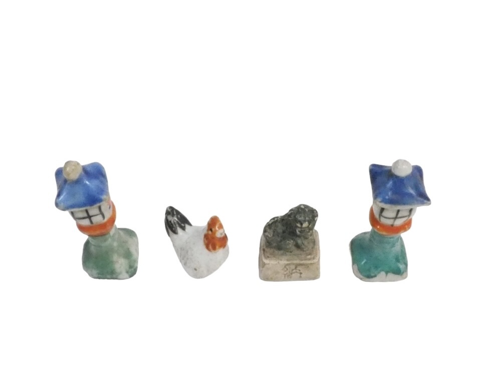 昭和ビンテージ 箸置 陶人形4点セット ミニチュア 置物「灯籠箸置」「鶏箸置」「狛犬」 1950〜1970年代 TTH605_画像2