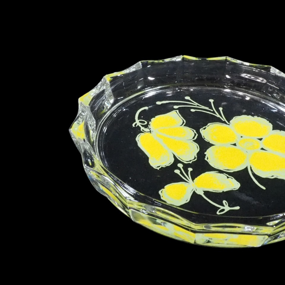 レトロポップな可愛らしいガラス食器！昭和レトロ 佐々木硝子 緑花柄ガラスコースター5枚セット 豆皿 佐々木ガラス 1970年代 SHI605_画像8