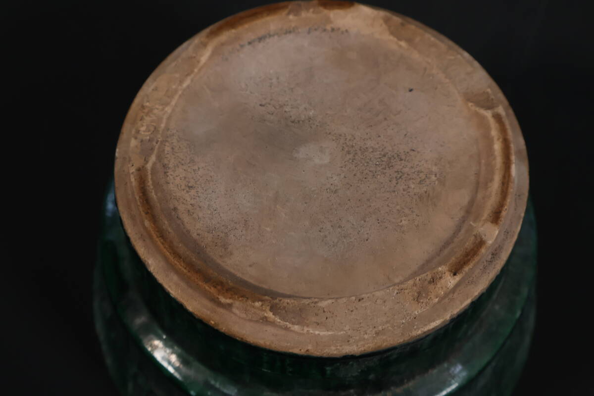 【和】(9369)　時代古作　緑交趾涼炉　松斎在銘　煎茶道具　茶道具　湯沸_画像7