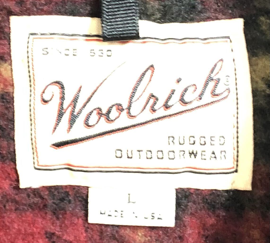 USA製 ■ Woolrich ウールリッチ ■ ロゴ ラベル チェック柄 フリース ボア ハーフジップ プルオーバー レッド系 L_画像4