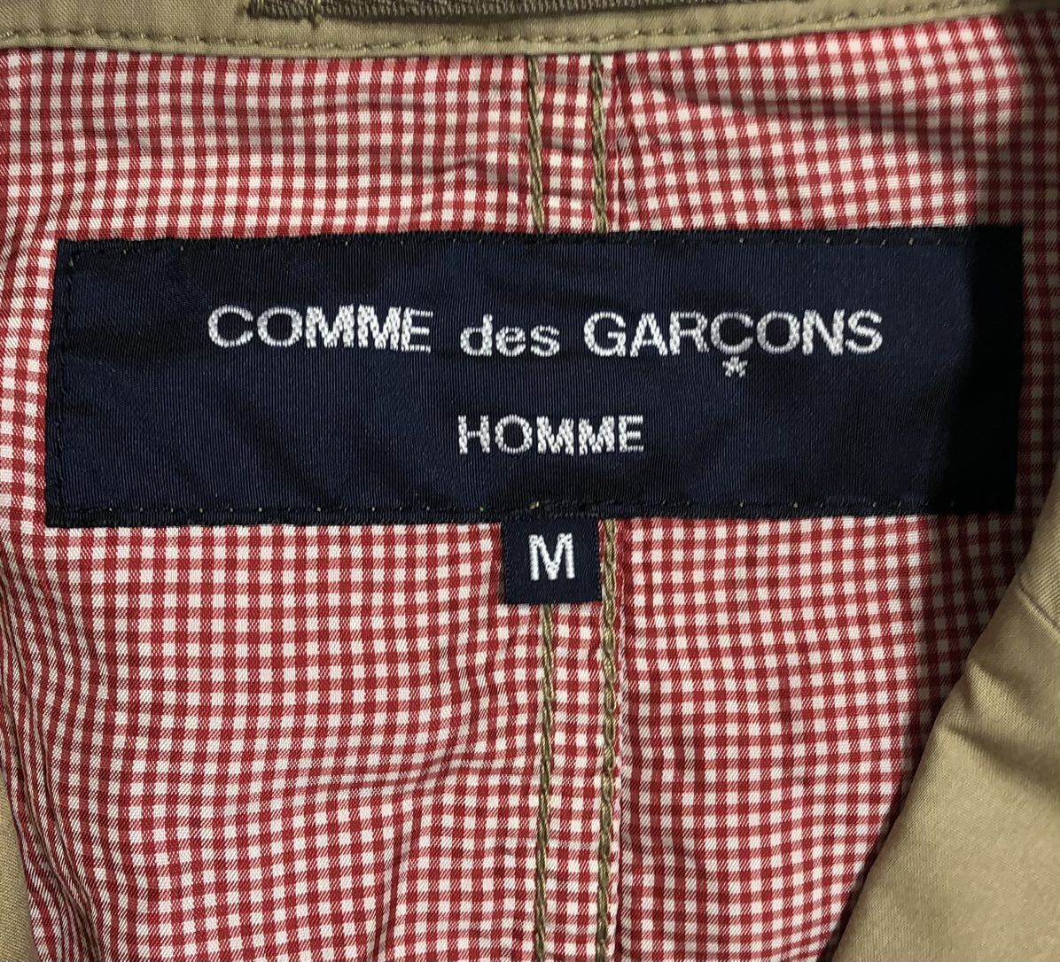 ■ COMME des GARCONS HOMME コムデギャルソン オム ■ 裏地 ギンガムチェック柄 3釦 コットン ブレザー ジャケット ベージュ M_画像4