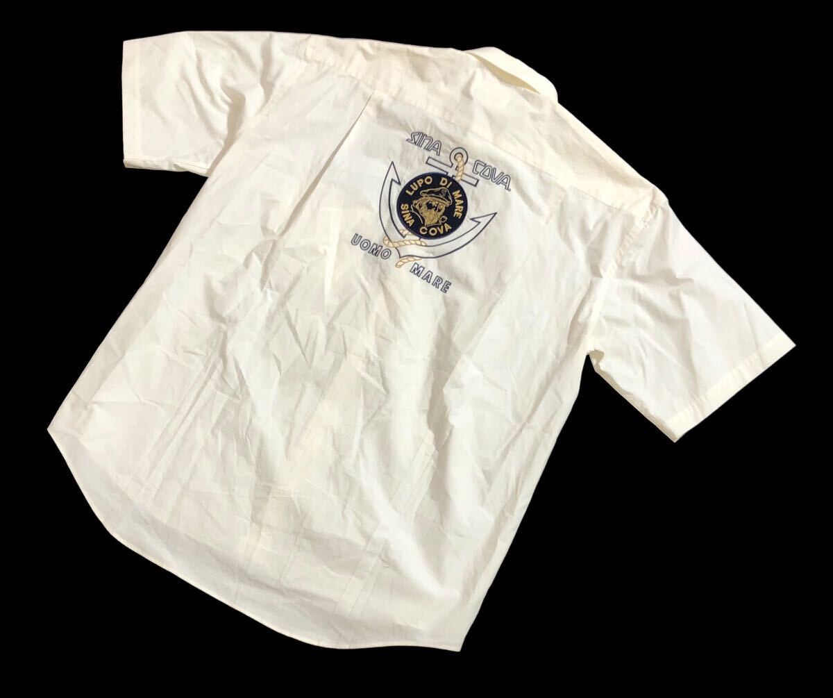 大きいサイズ ■ SINA COVA シナコバ ■ バック ビッグ 水兵 ロゴ 刺繍 ワッペン 半袖 ボタン シャツ オフホワイト 2L_画像1