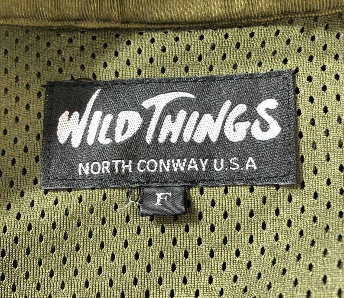 ● WILD THINGS ワイルドシングス ● ロゴ ラベル 裏地メッシュ ダブルジップ フリース ボア ロング ベスト カーキ F_画像6