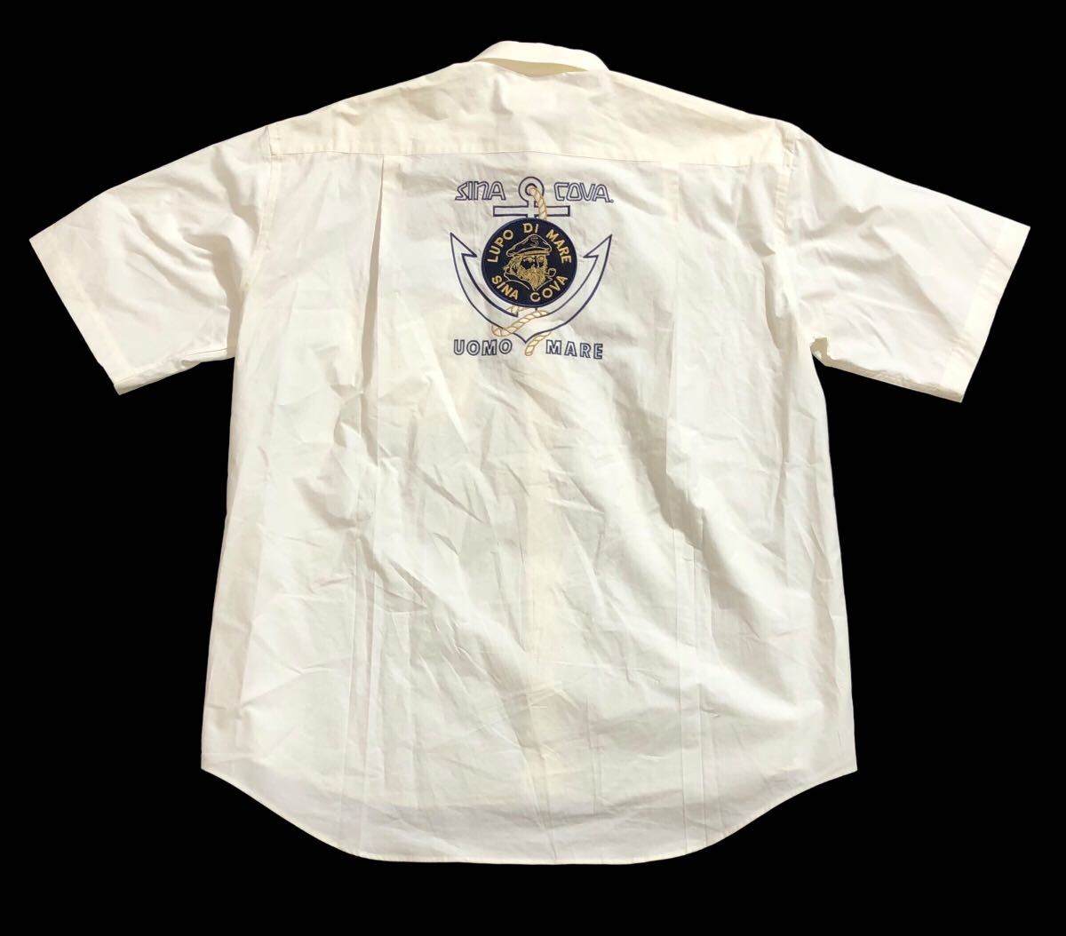 大きいサイズ ■ SINA COVA シナコバ ■ バック ビッグ 水兵 ロゴ 刺繍 ワッペン 半袖 ボタン シャツ オフホワイト 2L_画像2