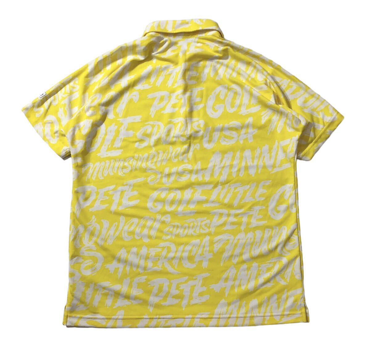  large size * Munsingwear Munsingwear wear * Logo label total pattern Golf polo-shirt yellow × white LL