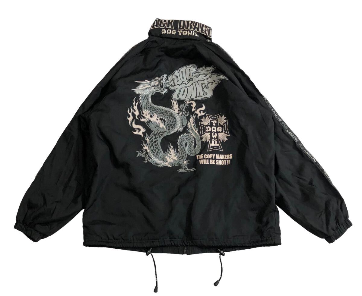 90s ヴィンテージ ■ DOG TOWN ドッグタウン ■ 黒龍 BLACK DRAGON バック ビッグ プリント シャカシャカ ナイロン ジャケット ブラック XL_画像1