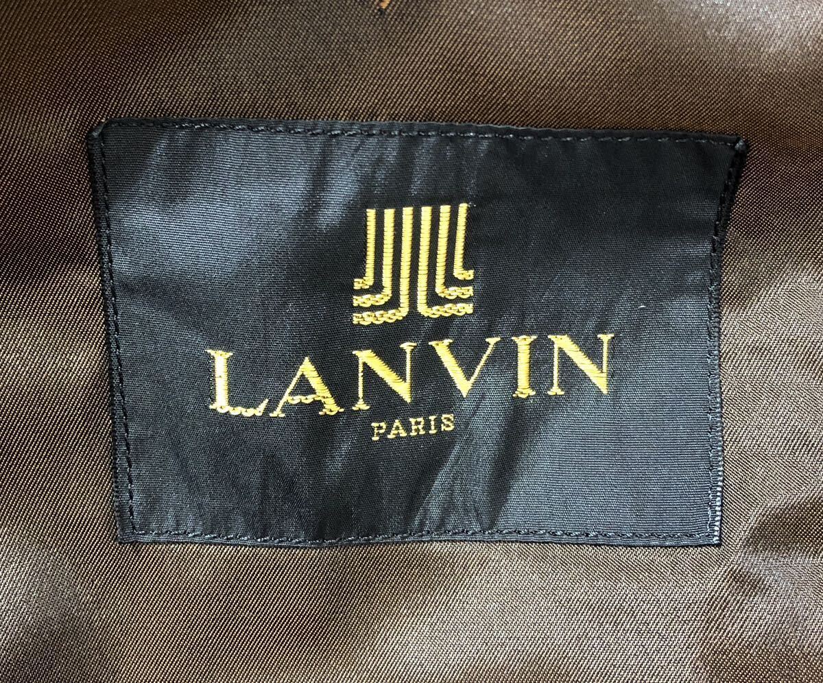 ● LANVIN ランバン ● 裏地 ロゴ 刺繍 上質 カシミア ステンカラー コート ブラウン R46-44_画像5