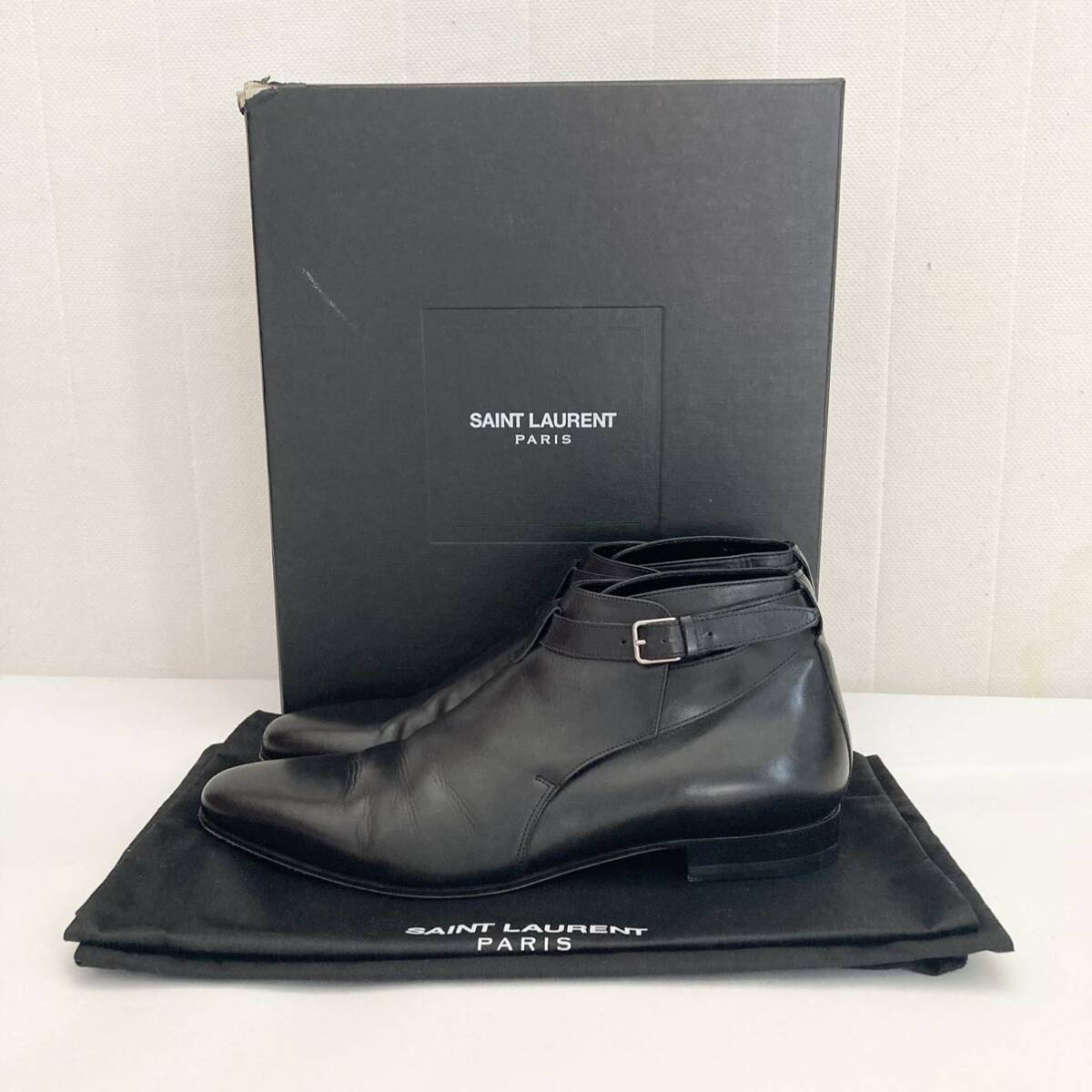 美中古 室内2-3回履きのみ◆SAINT LAURENT PARIS◆クロップドジョッパーブーツ 42 サンローランパリ ショートブーツ ブラック 黒 27cm_画像1