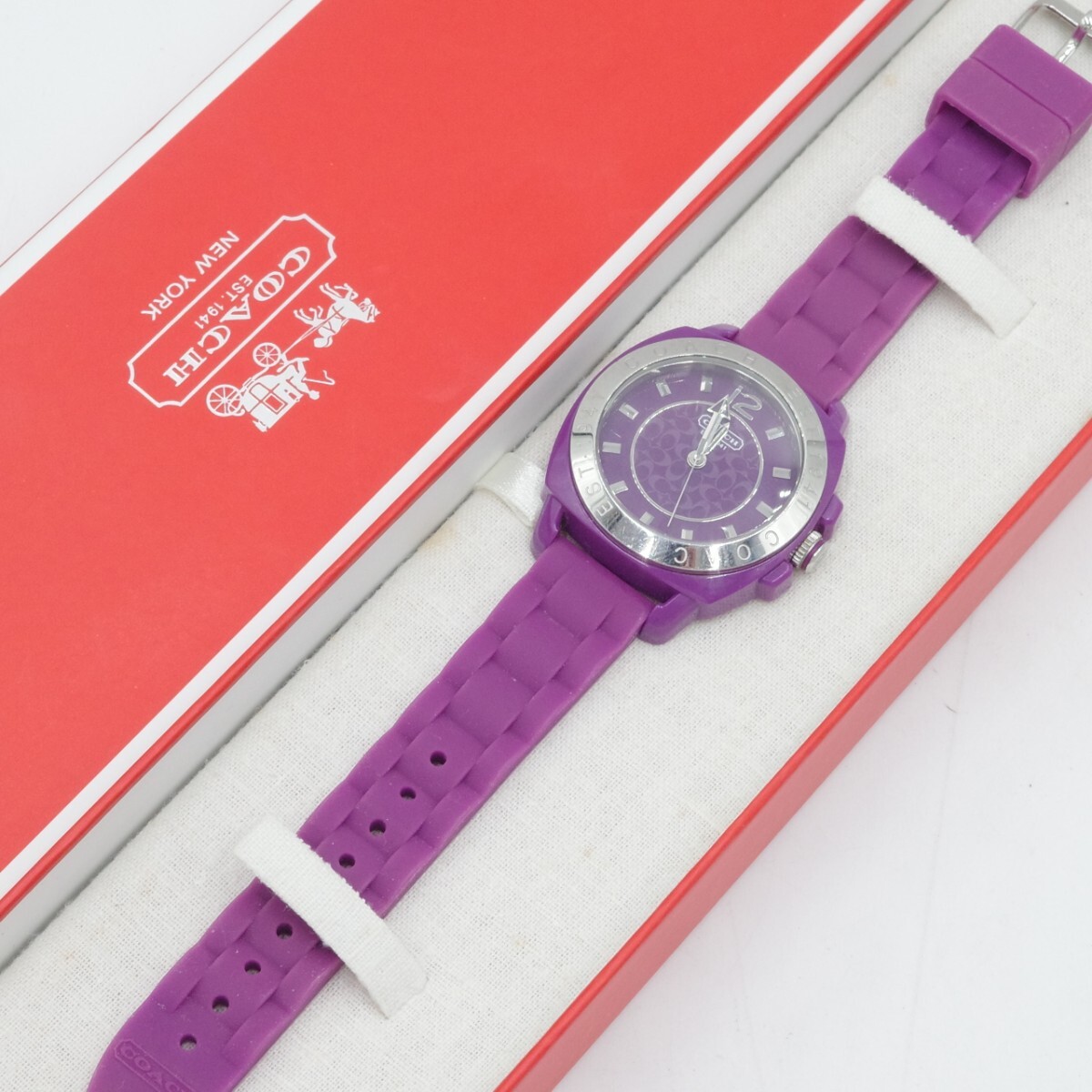 COACH Coach Raver quartz wristwatch signature purple CA.43.3.29.0673 box attaching 