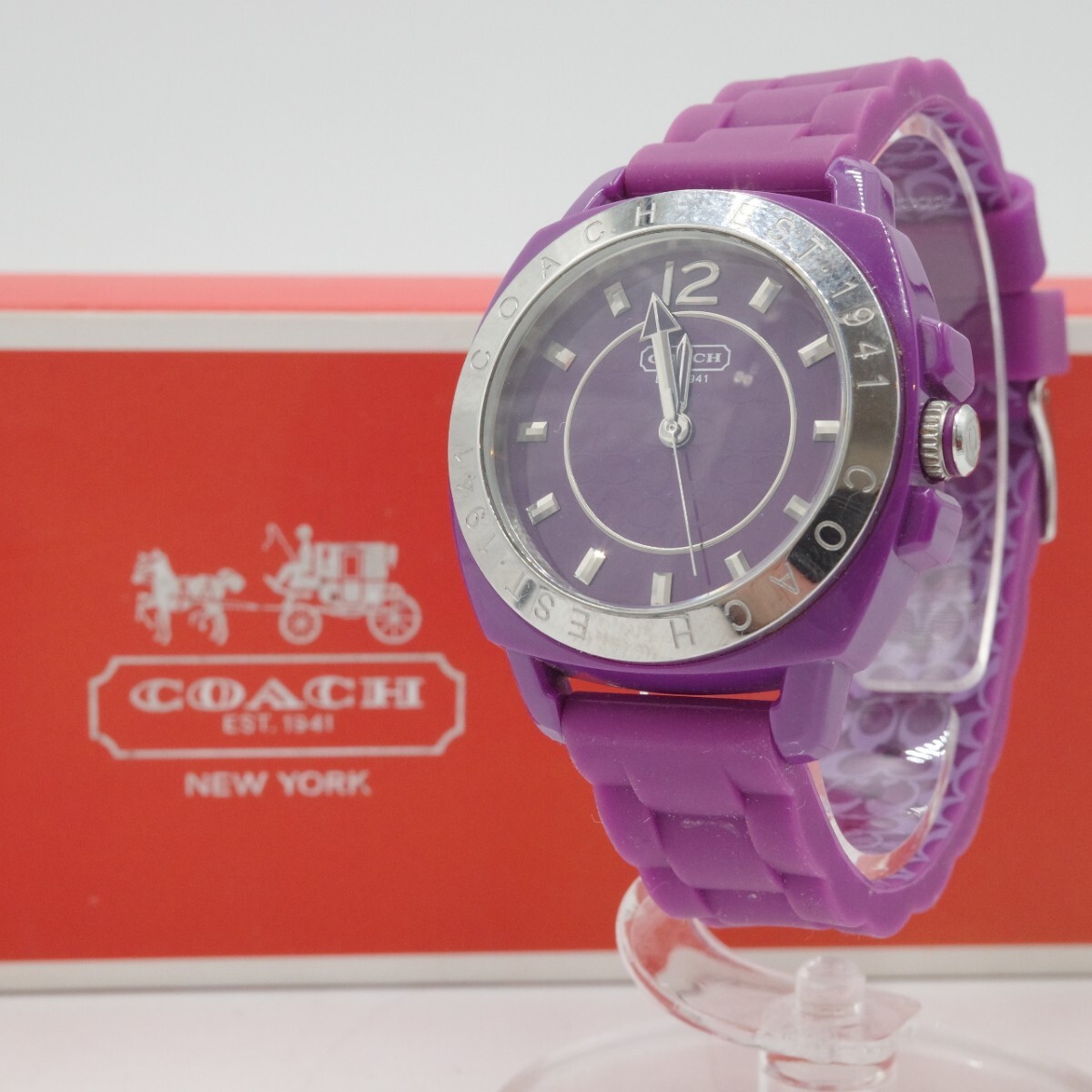 COACH Coach Raver quartz wristwatch signature purple CA.43.3.29.0673 box attaching 
