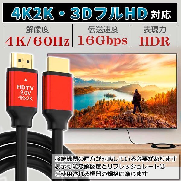 ★HDMIケーブル ver 2.0 5m 規格 AVケーブル ARC 4K 2k 2160P フルHD 1080p 3Dの画像2