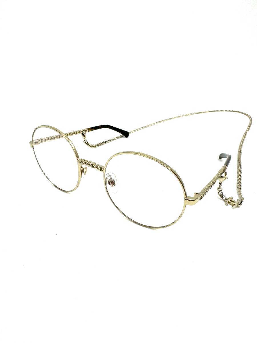 6E1211【本物保証】シャネル メガネ 眼鏡 丸型 べっ甲 カラー ゴールド ココマーク チェーン ストラップ ネックレス CHANEL_画像1