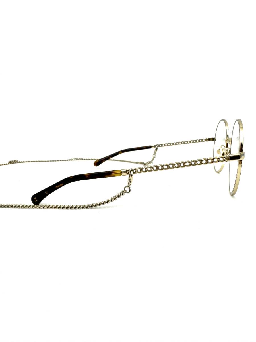 6E1211【本物保証】シャネル メガネ 眼鏡 丸型 べっ甲 カラー ゴールド ココマーク チェーン ストラップ ネックレス CHANEL_画像4