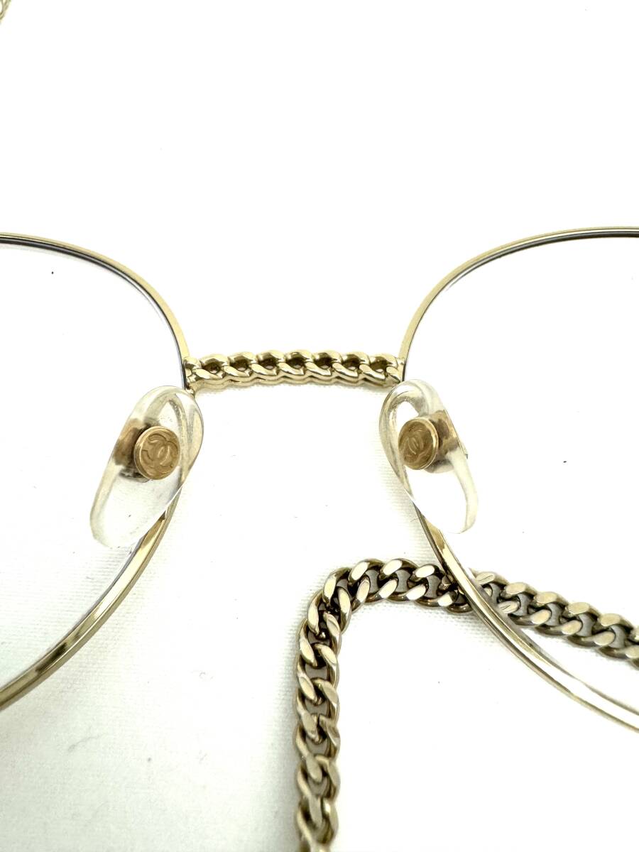 6E1211【本物保証】シャネル メガネ 眼鏡 丸型 べっ甲 カラー ゴールド ココマーク チェーン ストラップ ネックレス CHANEL_画像5