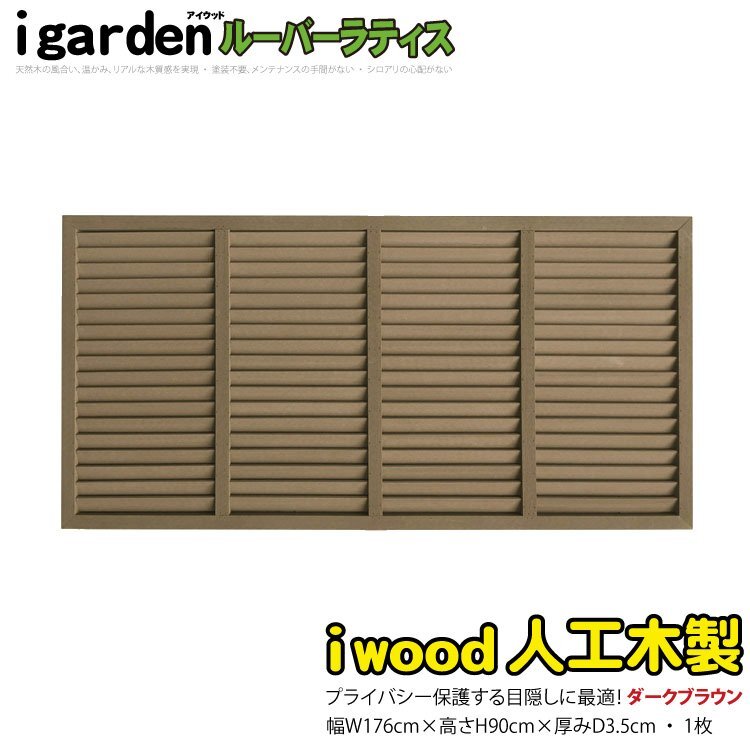 igarden 人工木 ルーバーラティス 1枚 H900×W1760 ダークブラウン 樹脂製 目隠し 日よけ 雨よけ 仕切り 採光 境界 フェンス 10408db_画像1