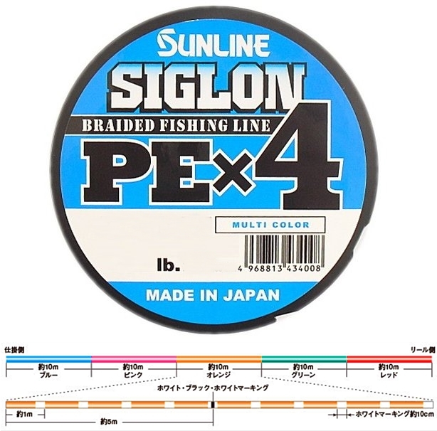 日本製 サンライン シグロン PE-X4 150m2号 5色分け 35lb 税込即決 SUNLINE 5color 4braid PE line Made in japan_画像1