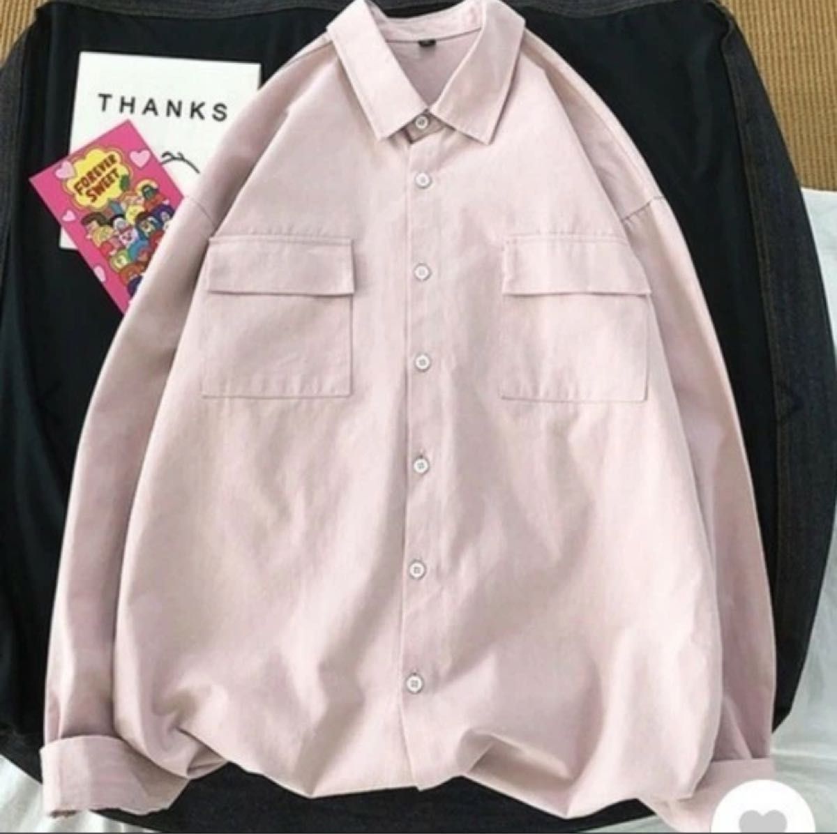 ダブルポケット　シャツ　くすみカラー　くすみピンク　メンズ
