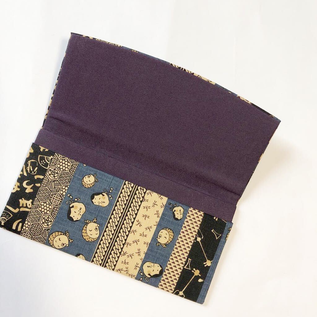 長財布 財布 札入 時代小紋シリーズ おかめひょっとこ柄 日本製 和柄 青系 B_画像3