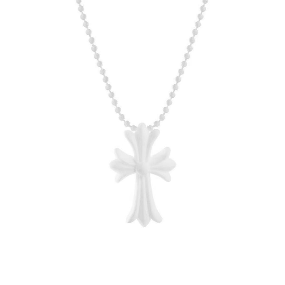 シリコンネックレス　クロス ネックレス 十字架 ラバー シリコン 首飾り ペンダント　ホワイト　白