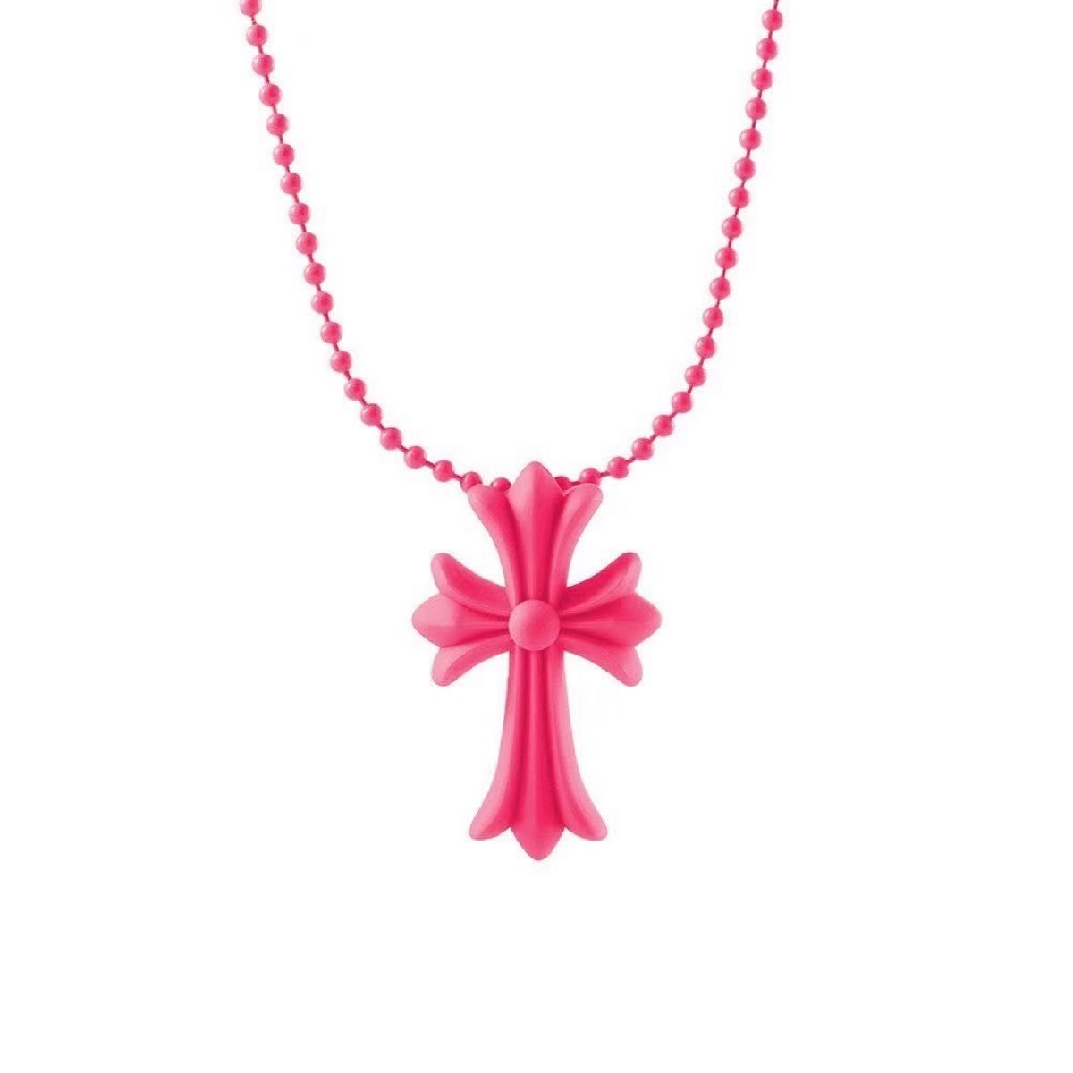 シリコンネックレス　クロス ネックレス 十字架 ラバー シリコン 首飾り ペンダント　ピンク