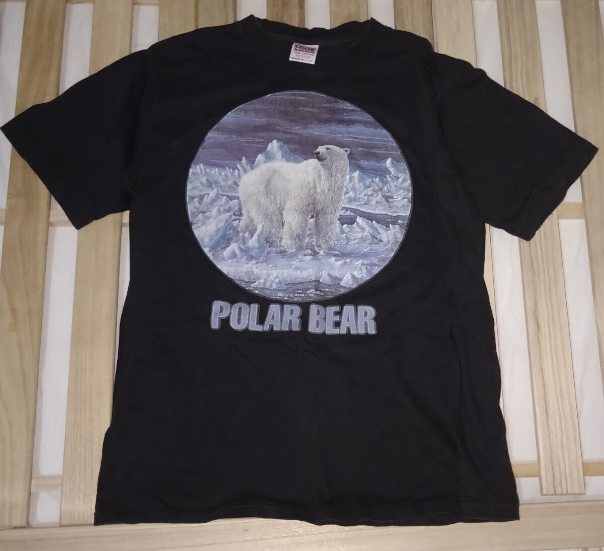 90年代初期ビンテージ/当時物USED ホッキョクグマ Tシャツ Mサイズ 綿100% アメリカ製 POLAR BEAR IMPULSE WEAR Inc. 北極 アメカジ_画像1