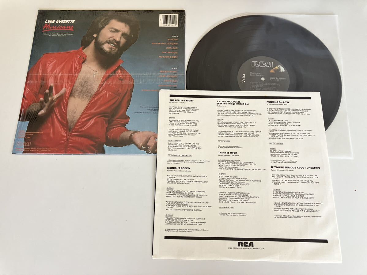 【シュリンク付US Ori】Leon Everette / Hurricane LP RCA AHL1-4152 81年盤,インナー付,レオン・エヴェレット,USカントリー_画像4