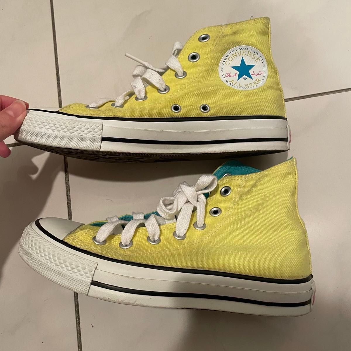 コンバース　ハイカット CONVERSE 黄色　イエロー　ブルー　オールスター　23.5cm 白