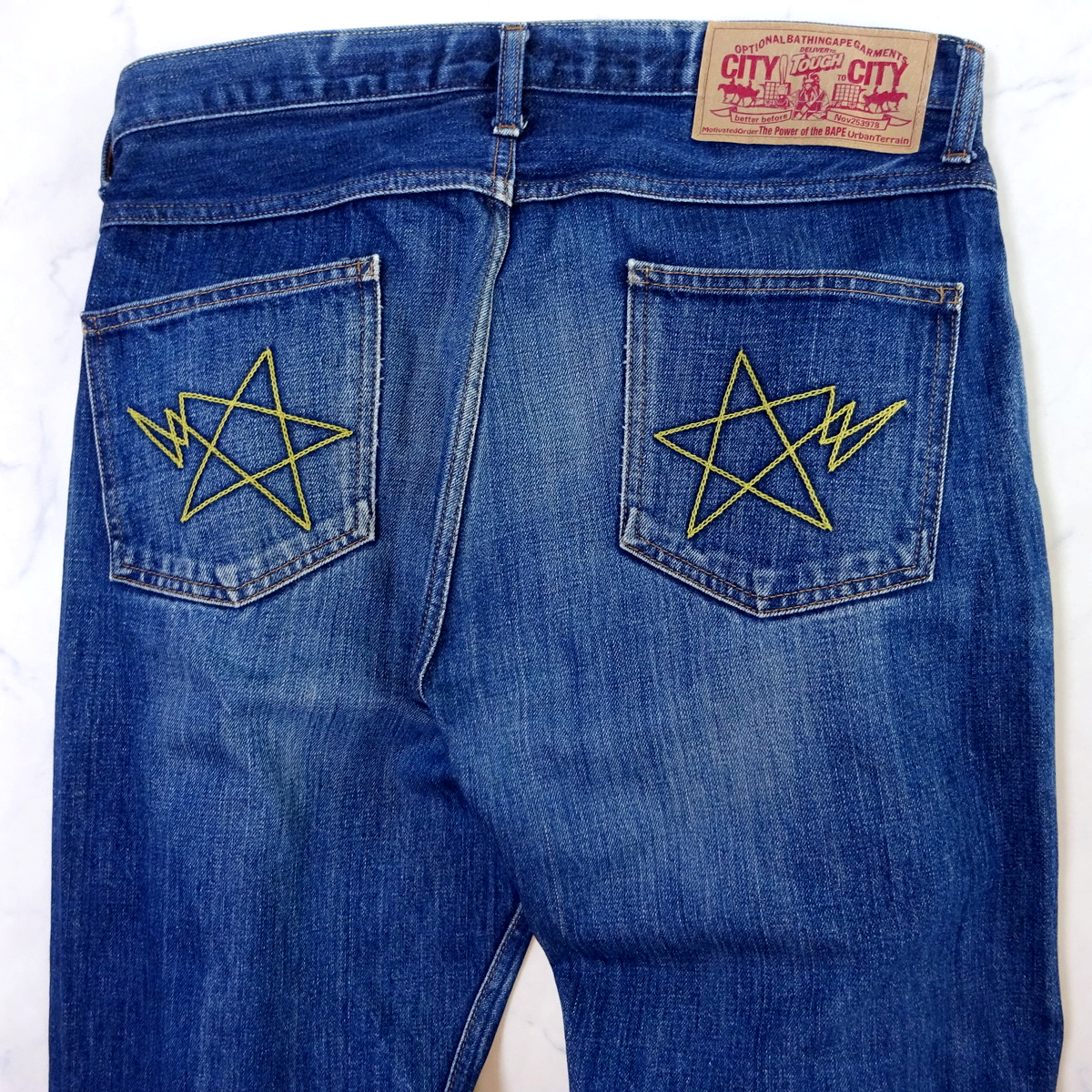 A BATHING APE Bay sing Ape бедра Star цепь вышивка Denim джинсы size L W36 соответствует сделано в Японии 