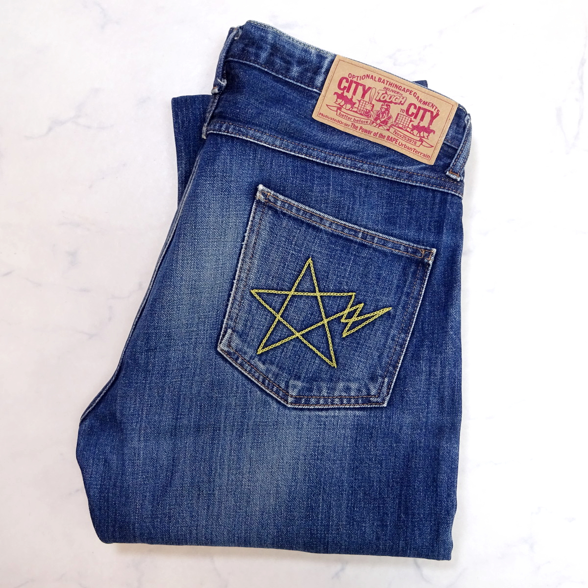 A BATHING APE Bay sing Ape бедра Star цепь вышивка Denim джинсы size L W36 соответствует сделано в Японии 