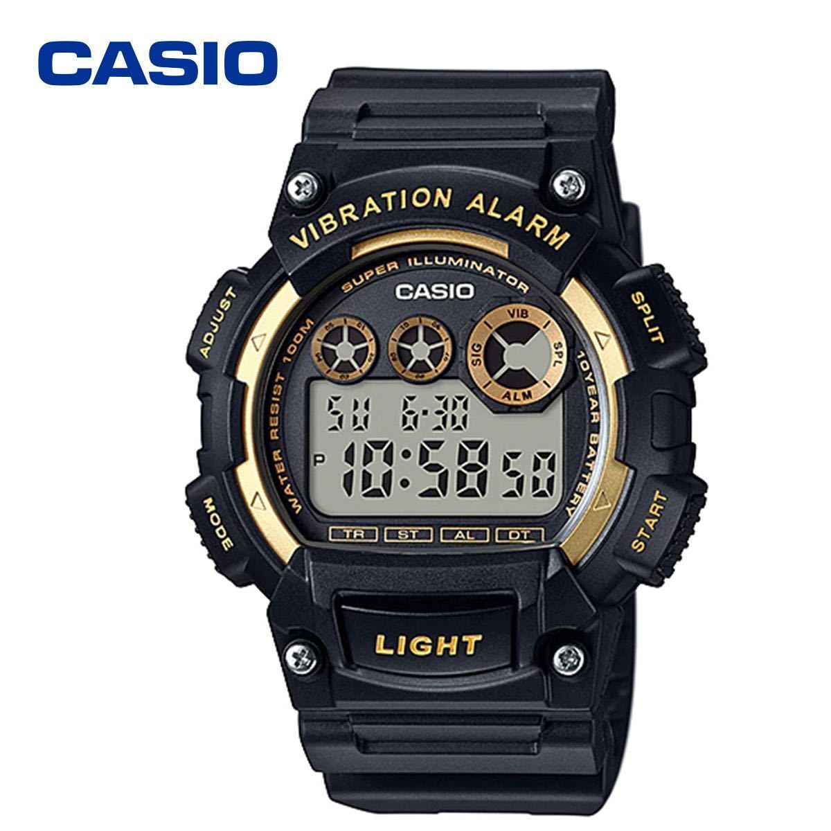 バイブレーション アラーム CASIO カシオ W735 ブラック ゴールド 腕時計 デジタル 男の子 メンズ 男性 キッズ 振動 バイブ 防水 軽量_画像1