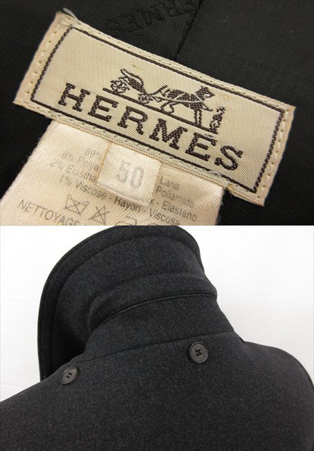 美品【エルメス HERMES】肉厚生地 メルトン調 最高級ダッフルコート (メンズ) size50 チャコールグレー系 フランス製 ■17HR3635■_画像6