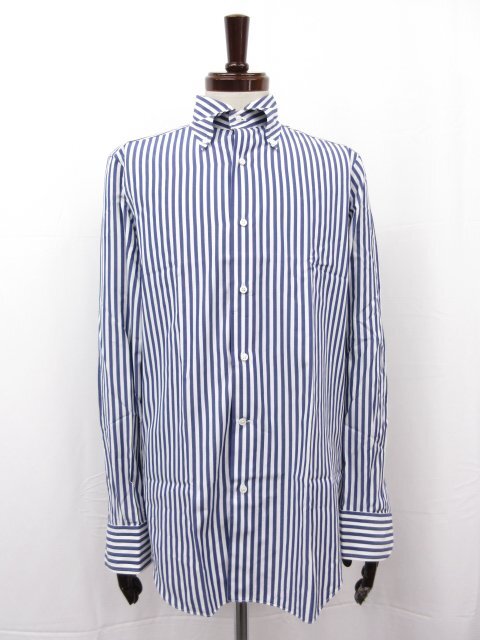  super-beauty goods [ fly FRAY] cotton material button down stripe pattern long sleeve shirt ( men's ) size39 navy series × white #31MK3156#