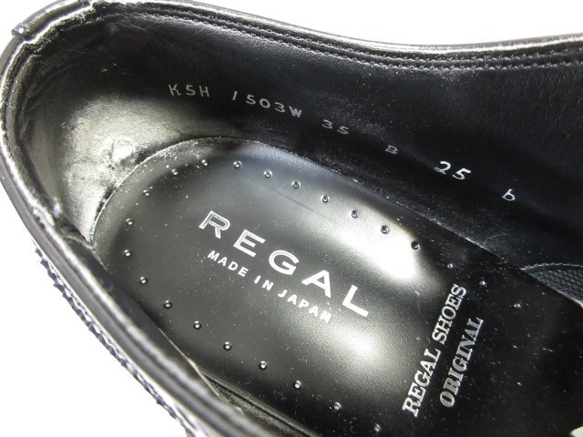 【リーガル REGAL】 レザー 外羽根 メダリオン ウィングチップ ドレスシューズ 靴 (メンズ) size25 ブラック×グレー系 ■30MZA5404■_画像5