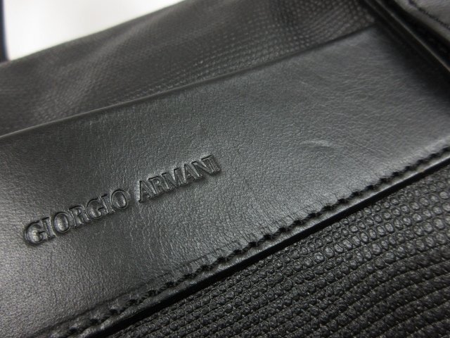 美品 【ジョルジオアルマーニ GIORGIO ARMANI】 レザー ボストンバッグ トートバッグ (メンズ) ブラック ■5MG2577■_画像7