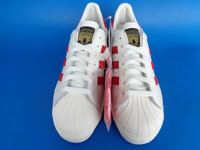 13798■新品 箱付き 14年製 adidas SUPERSTAR 80s VINTAGE DX アディダス スーパースター ビンテージ デラックス 白 赤 金ベロ 25 B35982_画像3