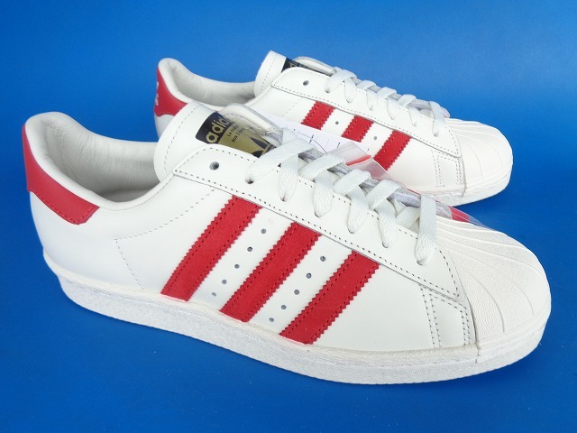 13798■新品 箱付き 14年製 adidas SUPERSTAR 80s VINTAGE DX アディダス スーパースター ビンテージ デラックス 白 赤 金ベロ 25 B35982_画像2