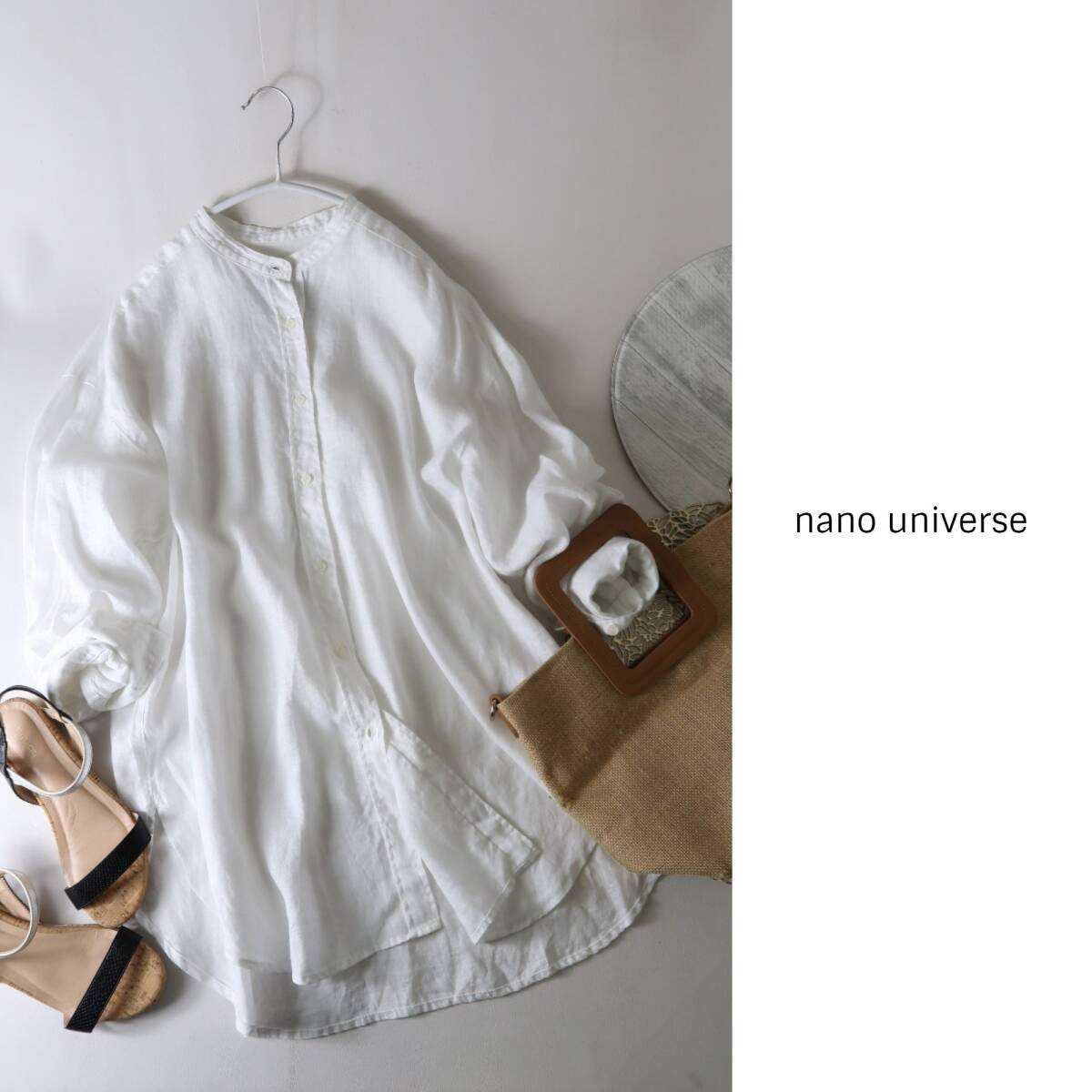 ナノ ユニバース nano universe☆洗える リネン100% ヨーロピアンフラックス オーバーシャツ 38サイズ☆M-B 1949の画像1