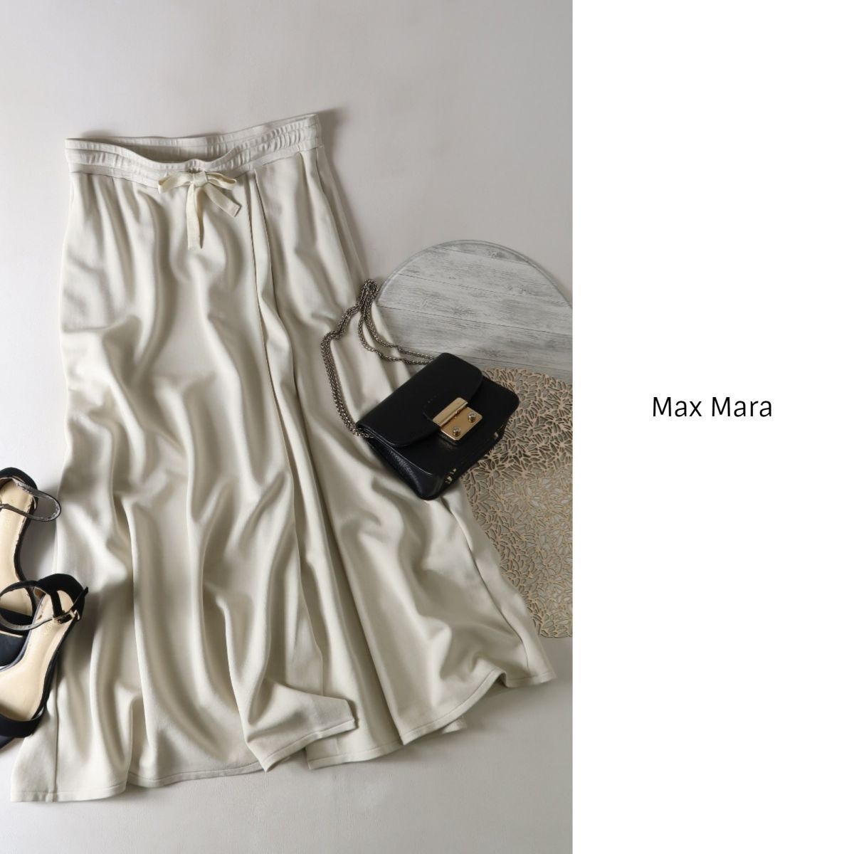  Max Mara Max Mara*... waist rubber front slit tuck skirt M size *A-O 1963