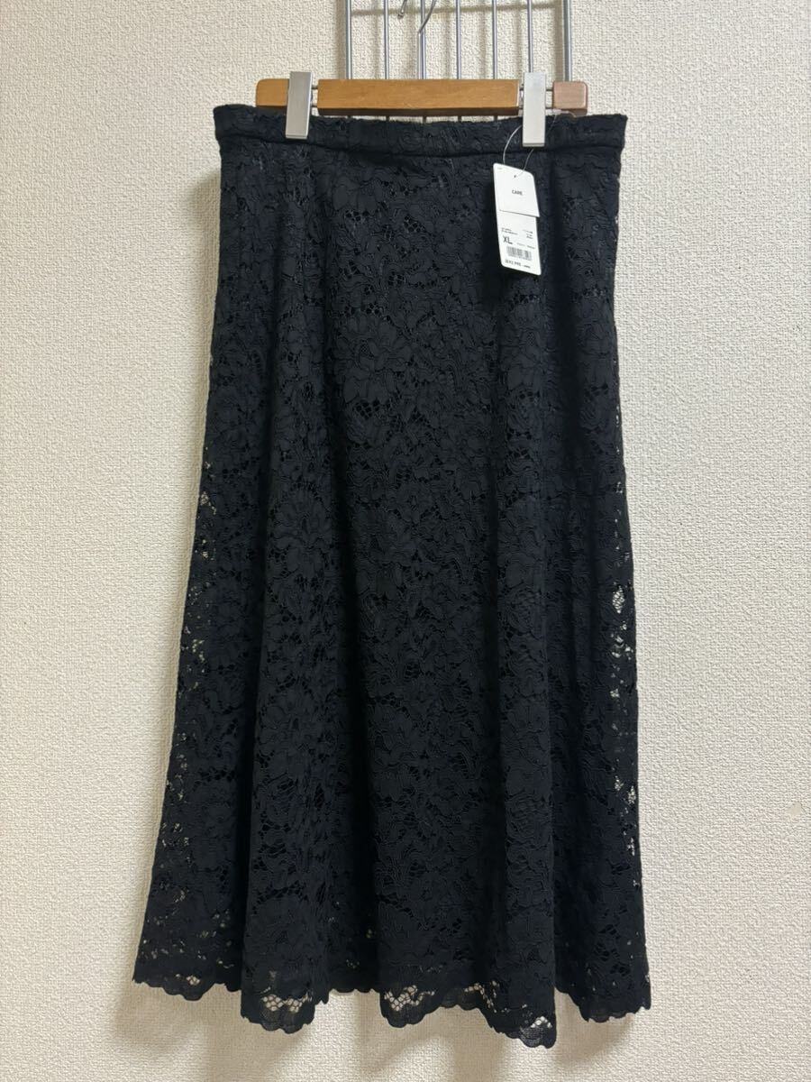 新品（タグ付き）［UNIQLO］ユニクロ　レースフレアスカートブラック　XL Y2938_画像1